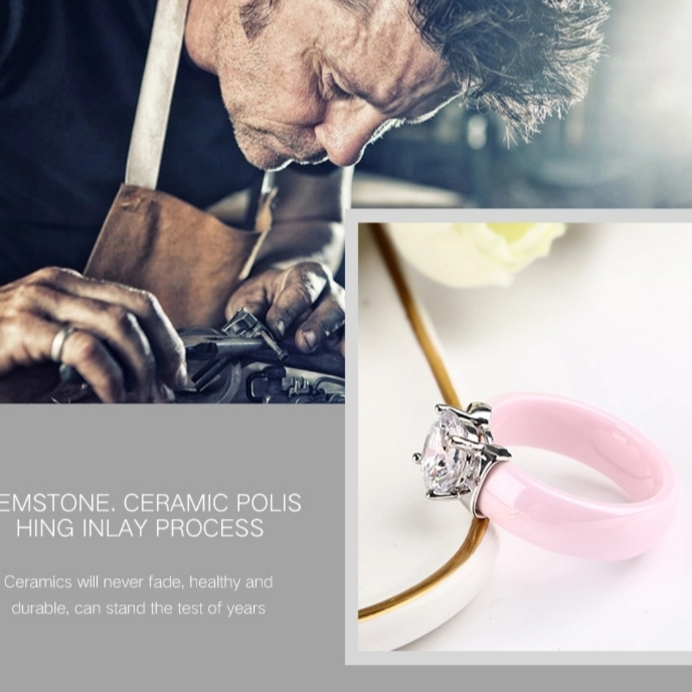 NEW Pink Ceramic Diamond Engagement Ring - Picture 4 of 16